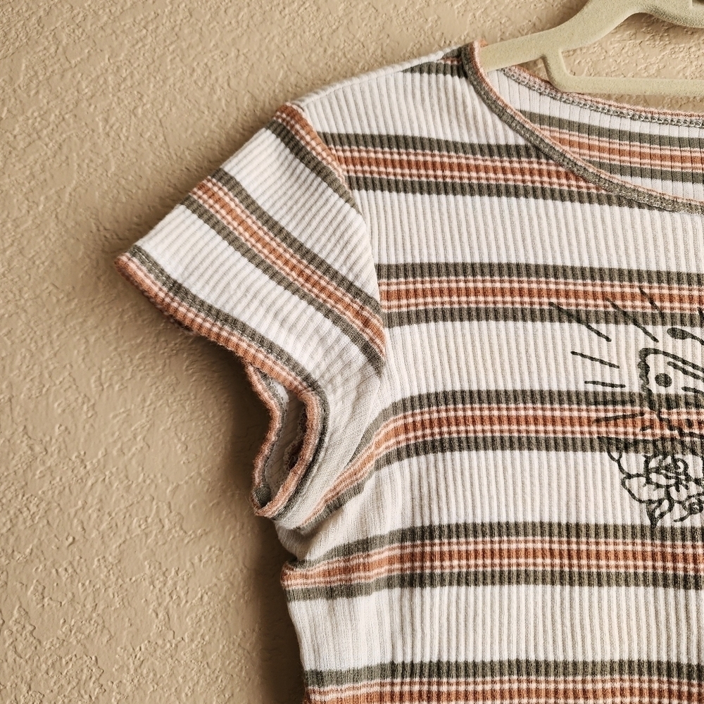 Tillys Fivestar General Co Butterfly Graphic Cream striped rib crop top Size M - Picture 4 of 13